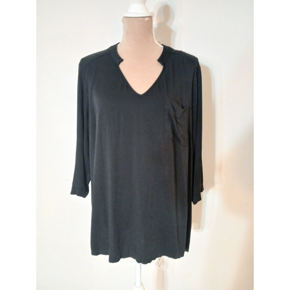 Lisa Rinna Collection Black Split Neck Tunic Top 3/4 Sleeve Pocket Womens 2X